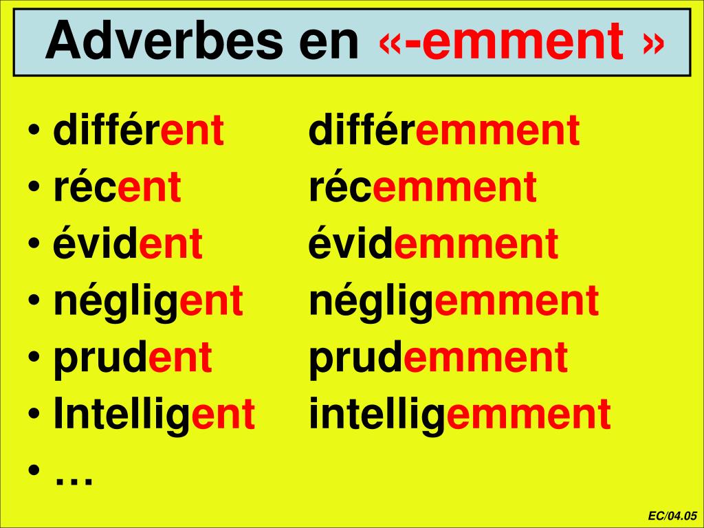 PPT LA FORMATION DES ADVERBES EN ment PowerPoint Presentation Free 