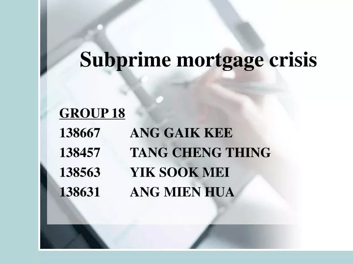 subprime mortgage crisis n.