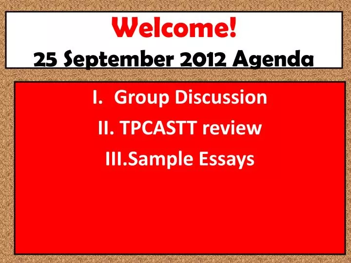 welcome 25 september 2012 agenda n.