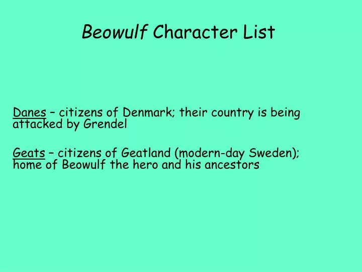 beowulf character list ppt presentation powerpoint slideserve