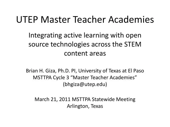 Utep Powerpoint Template PPT - UTEP Master Teacher Academies PowerPoint Presentation, free ...