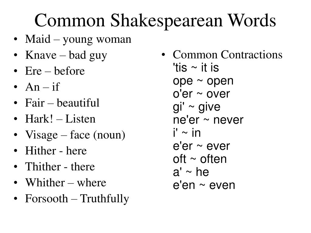 Elizabethan Words And Phrases Worksheet