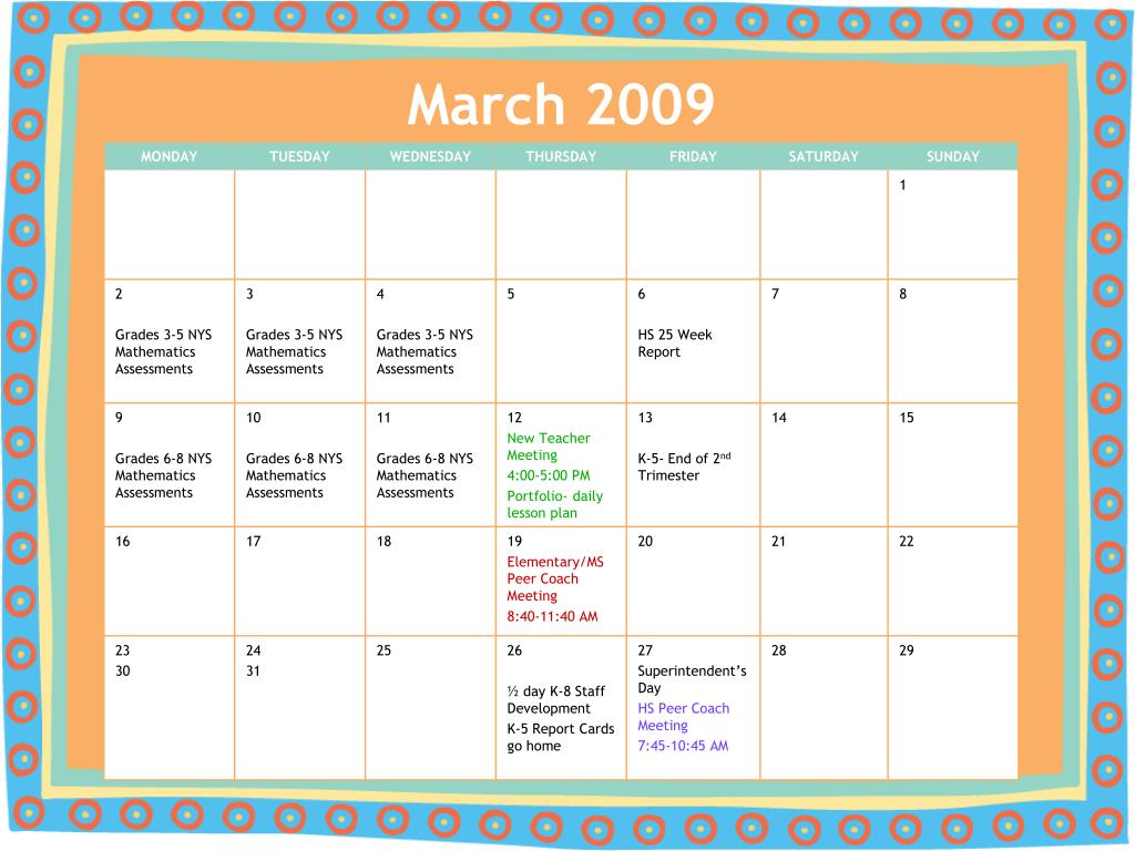 PPT 2008 2009 School Year Calendar PowerPoint Presentation Free