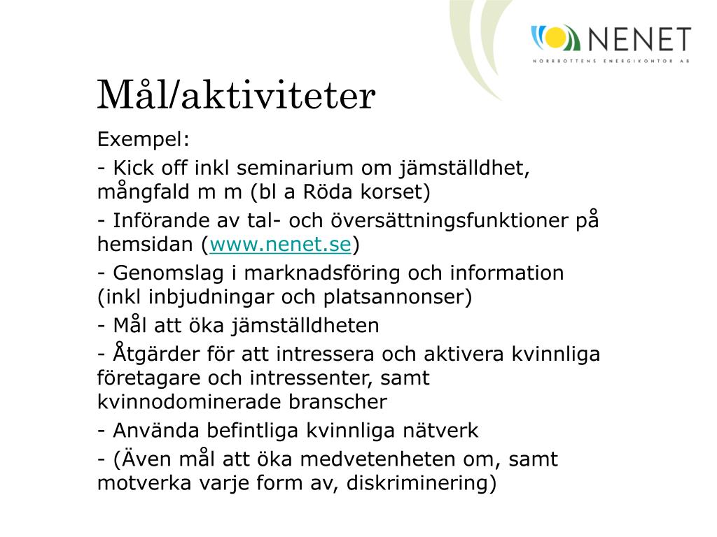PPT - Mersmak av jämställdhet NV Eko, IESN Tord Pettersson Nenet ...