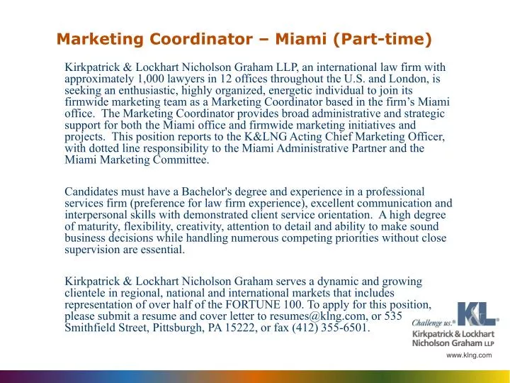 PPT Marketing Coordinator Miami (Parttime) PowerPoint Presentation