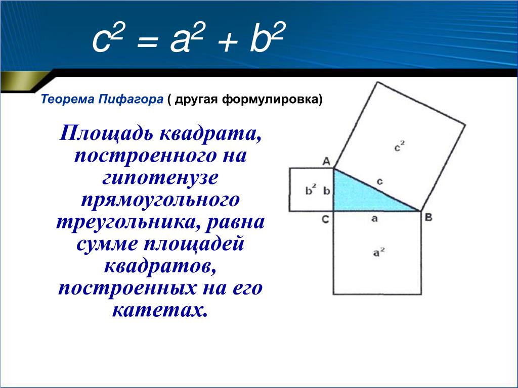 Теорема пифагора номер 3. Теорема Пифагора формула доказательства. Теорема Пифагора чертеж и формула. Теорема Пифагора площадь. Теорема Пифагора для подобных фигур.