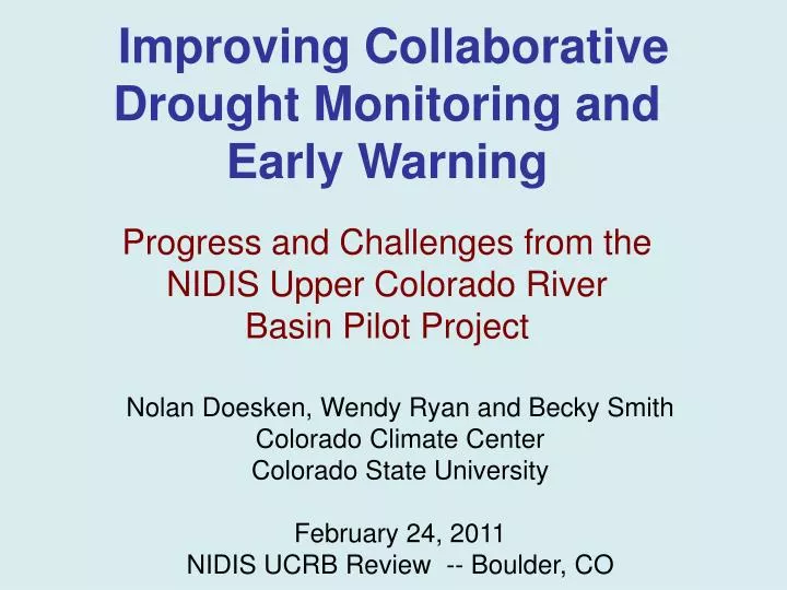 PPT - Improving Collaborative Drought Monitoring And Early Warning ...