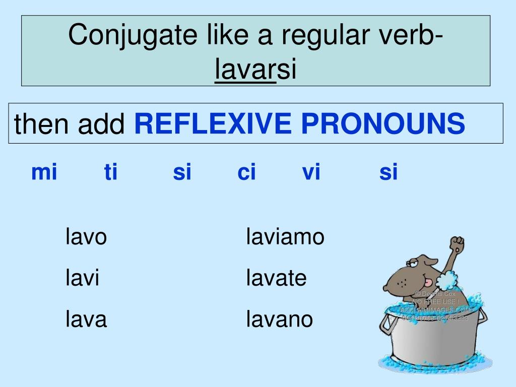 conjugate like a regular verb lavar si.