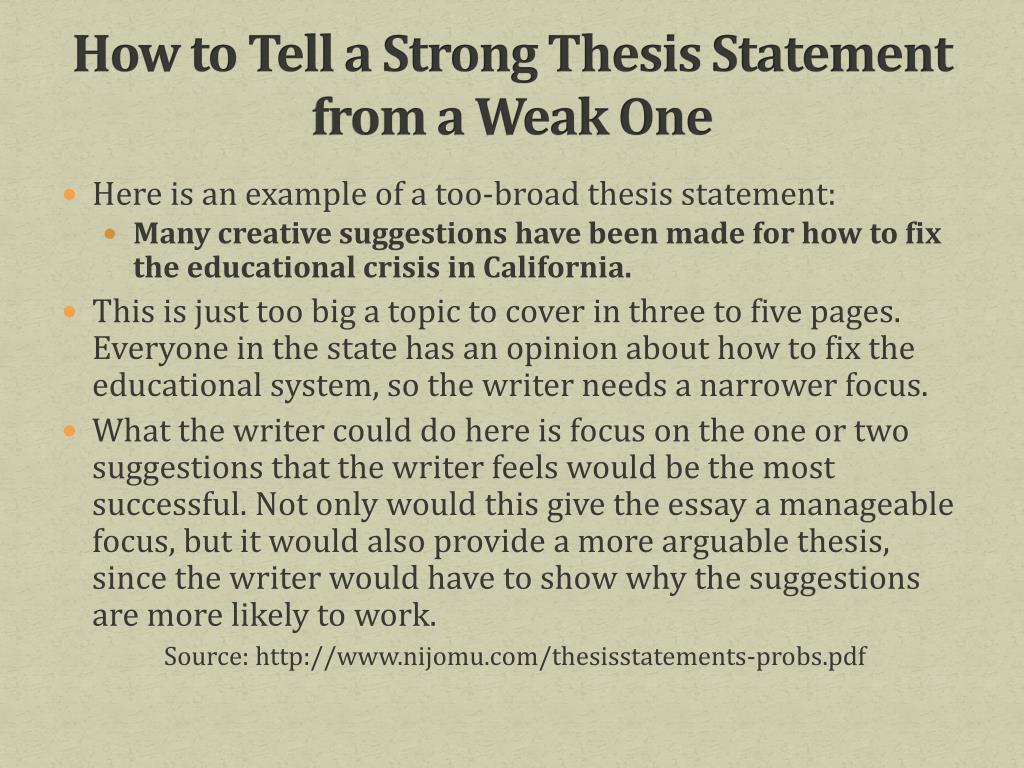 Example of a good thesis statement for an essay
