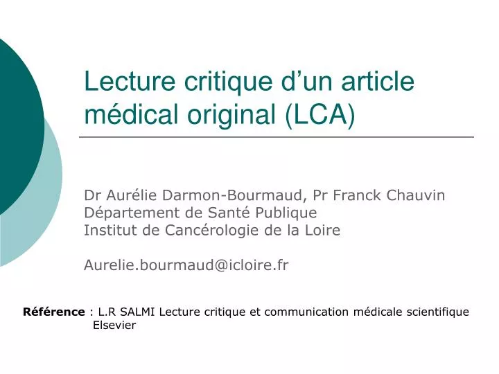 PPT  Lecture critique d’un article médical original (LCA) PowerPoint