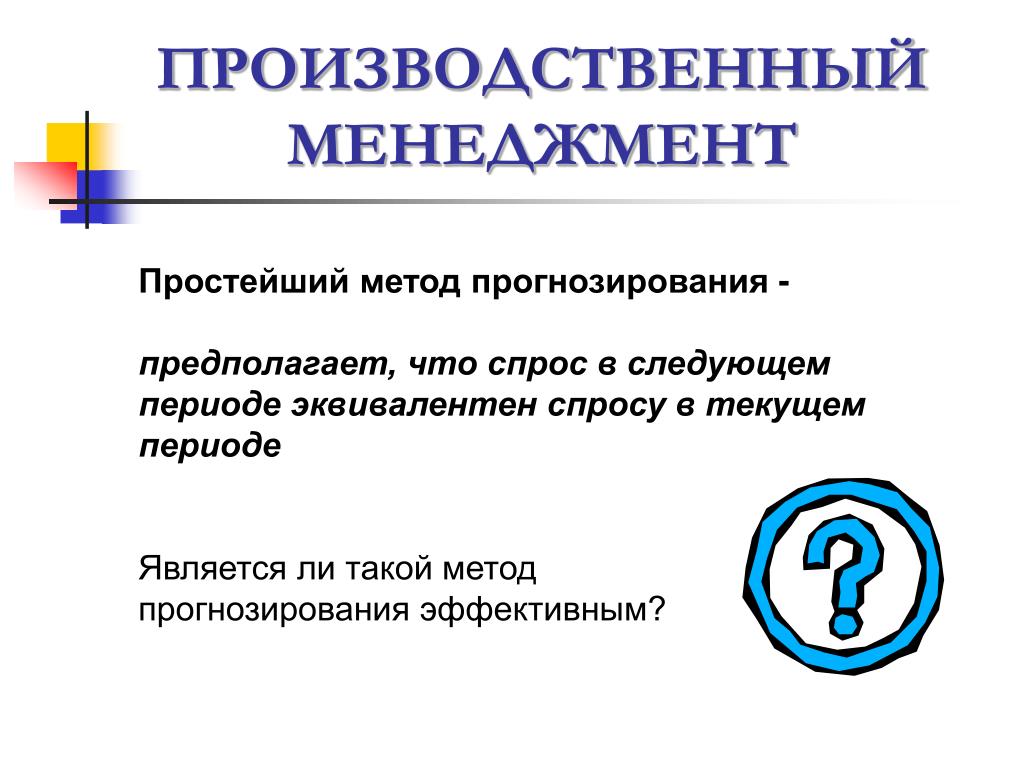 Методика управления производством. Производственный менеджмент. Прогнозирование предполагает следующие методы:. Методы организации производства. К методам прогнозирования спроса относятся.