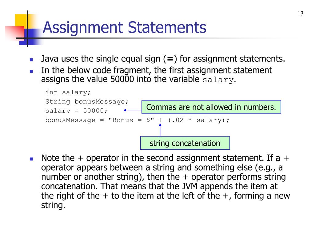 what is assignment statement java