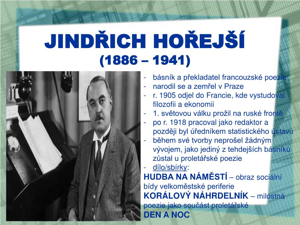 PPT - ČESKÁ POEZIE 1. POLOVINY 20. STOLETÍ PowerPoint Presentation, free  download - ID:4212222