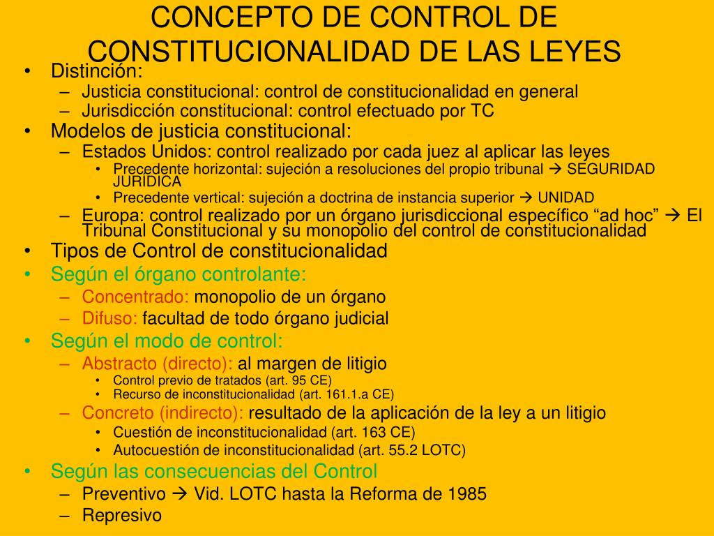 PPT - CONCEPTO DE CONTROL DE CONSTITUCIONALIDAD DE LAS LEYES PowerPoint  Presentation - ID:4212502