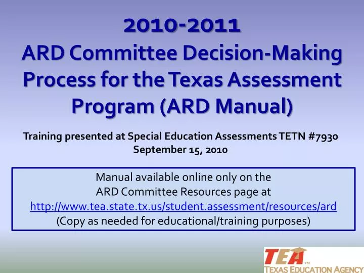 Texas Ard Example PPT - 2010-2011 ARD Committee Decision-Making Process for the Texas ...