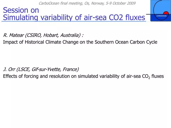 session on simulating variability of air sea co2 fluxes n.
