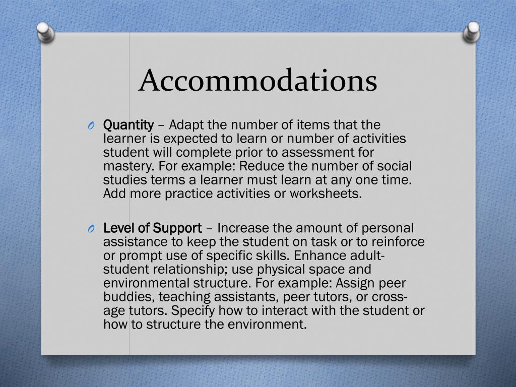 what are examples of presentation accommodations