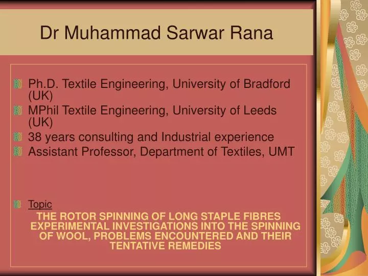 PPT - Dr Muhammad Sarwar Rana PowerPoint Presentation, free download ...