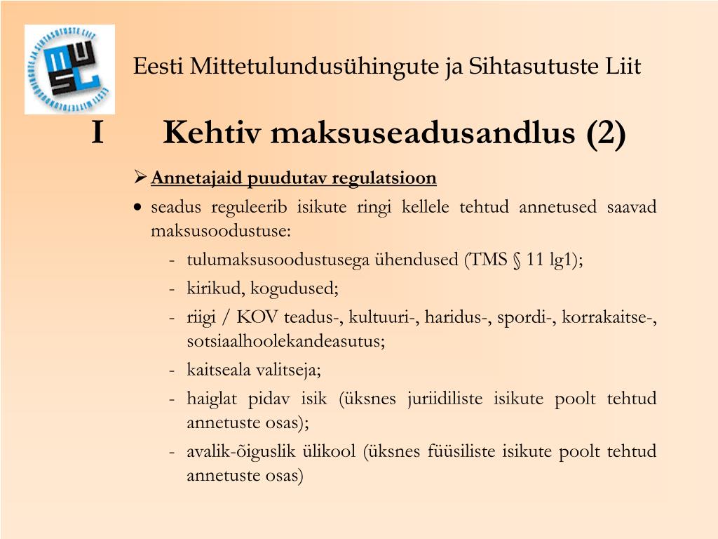 PPT - Annetused, heategevus ja maksud Eestis PowerPoint Presentation, free  download - ID:4241643