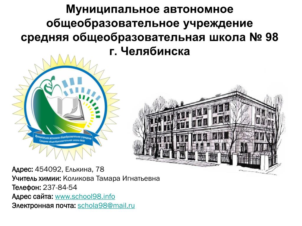 Общеобразовательная организация это школа. Автономное образовательное учреждение. Школа 98 Челябинск адрес.