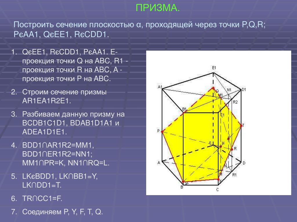 Построение сечений треугольной призмы