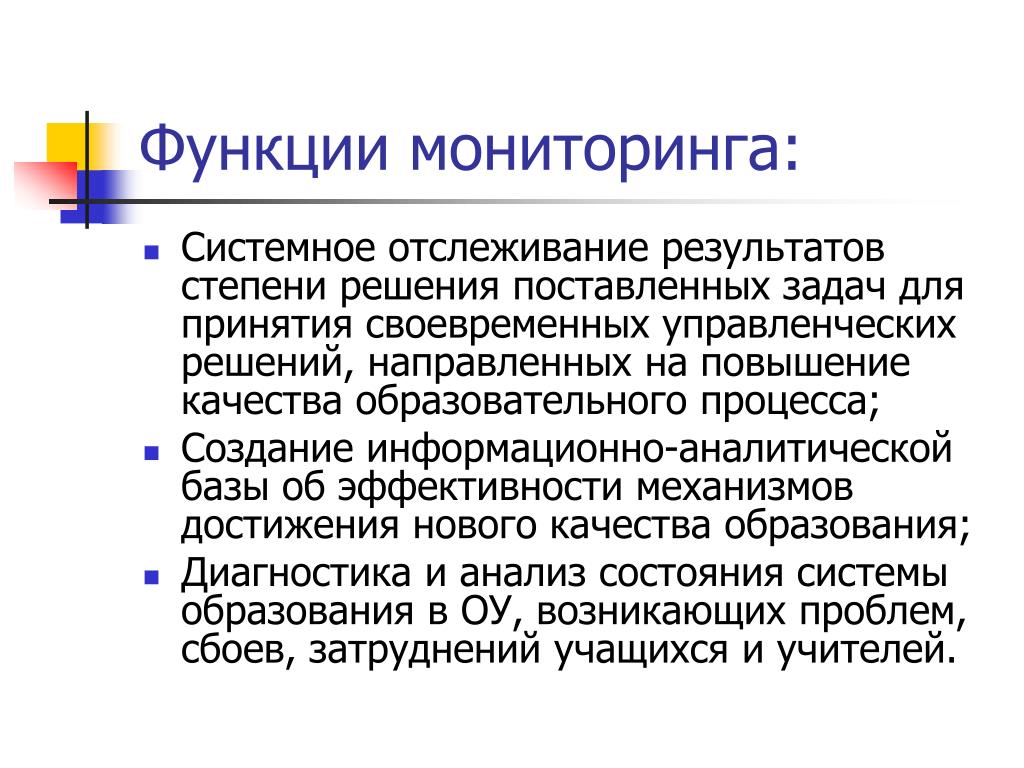 Поставляет решения. Функция системного мониторинга. Системный мониторинг выполняет функцию. Системный мониторинг не выполняет функцию:. Регулярное отслеживание результатов исследования.