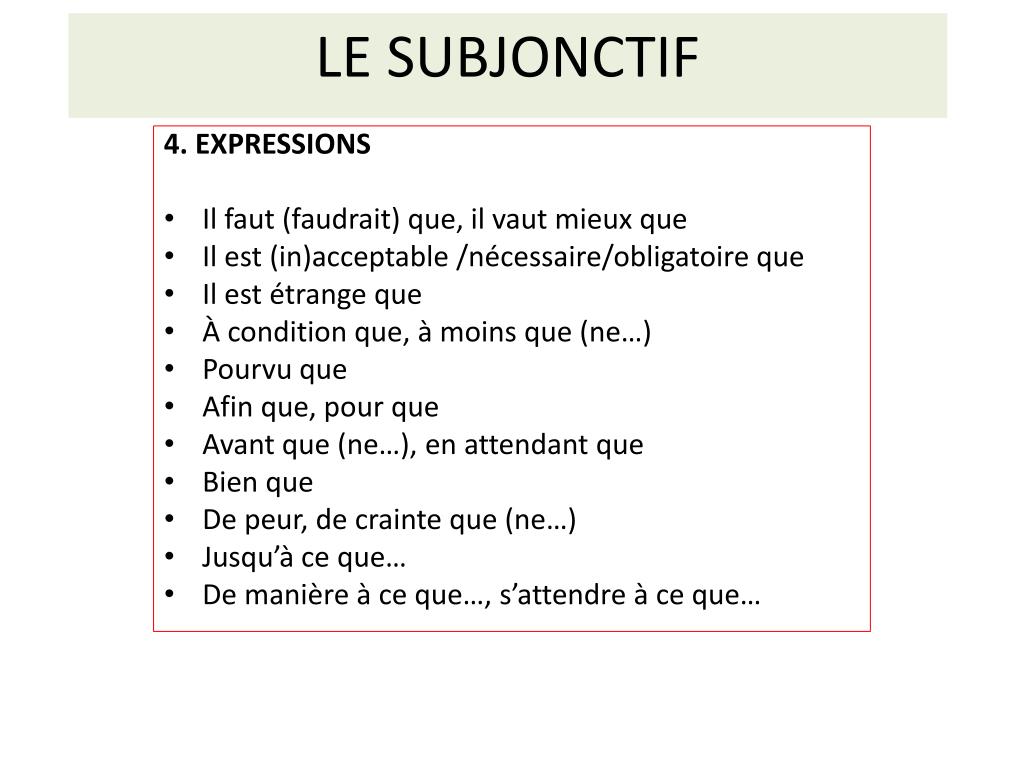 Attendre Que Subjonctif PPT - LE SUBJONCTIF PowerPoint Presentation, free download - ID:4265931