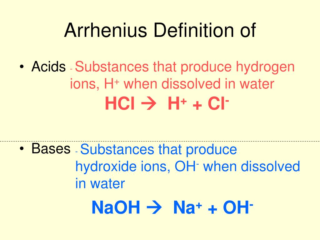 what two ions are central to the arrhenius definitions of acids and bases