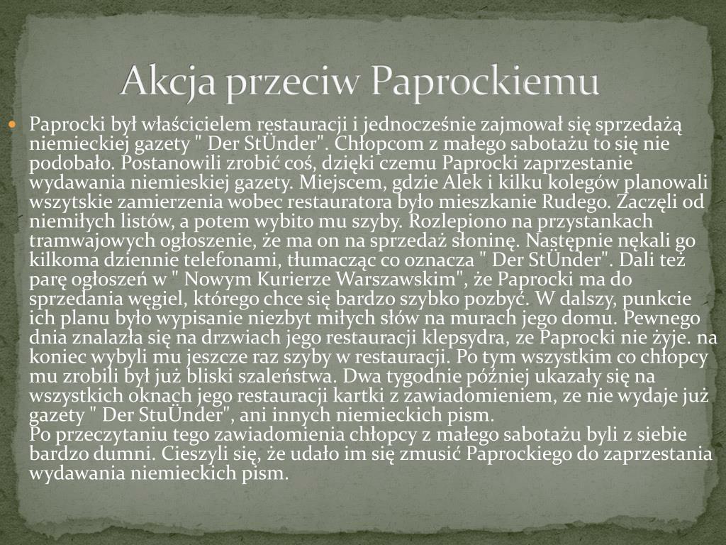 PPT - Akcje Małego Sabotażu w książce pt. ,,Kamienie na szaniec''  Aleksandra Kamińskiego PowerPoint Presentation - ID:4276538