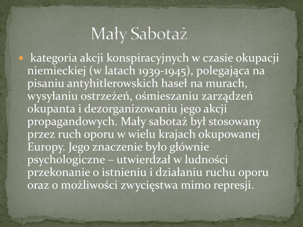 Kamienie Na Szaniec Akcje Małego Sabotażu PPT - Akcje Małego Sabotażu w książce pt. ,,Kamienie na szaniec