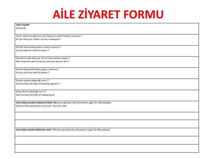 PPT AİLE ZİYARET FORMU PowerPoint Presentation ID4286117