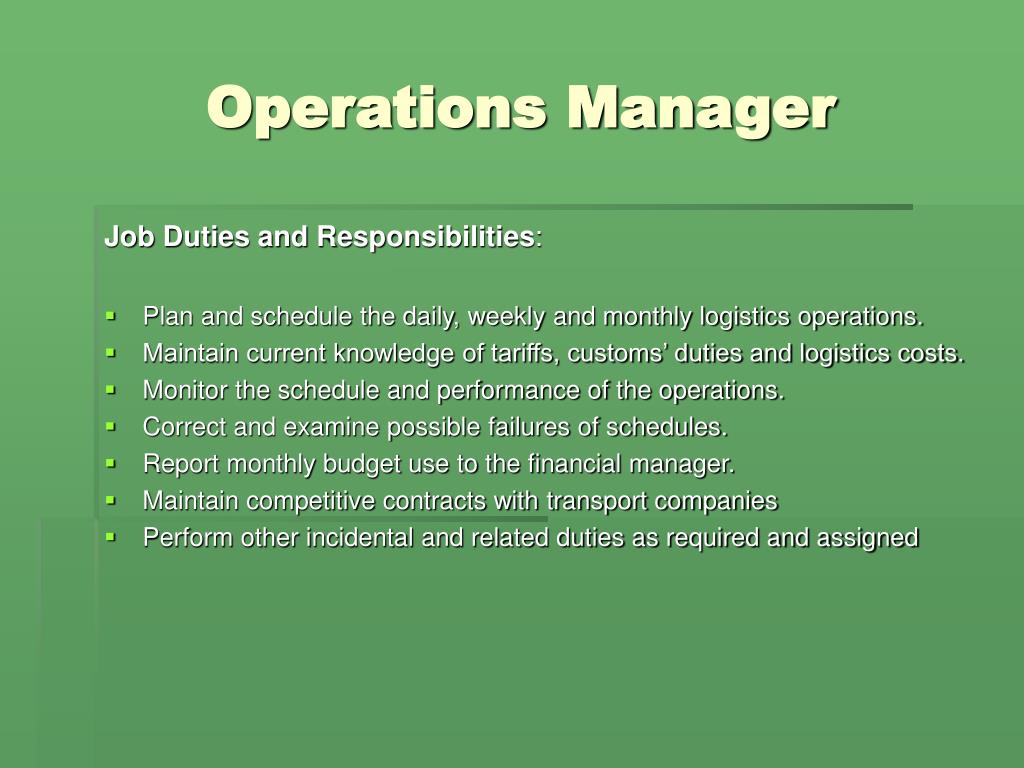 the responsibilities of the operations manager are