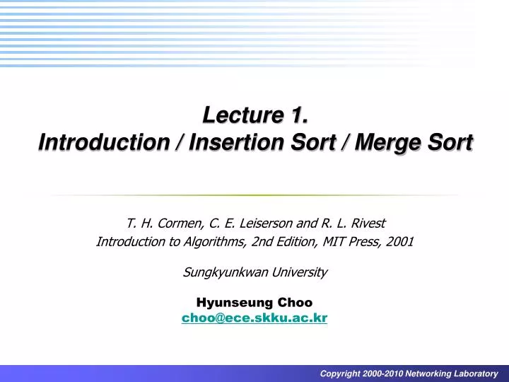 lecture 1 introduction insertion sort merge sort n.