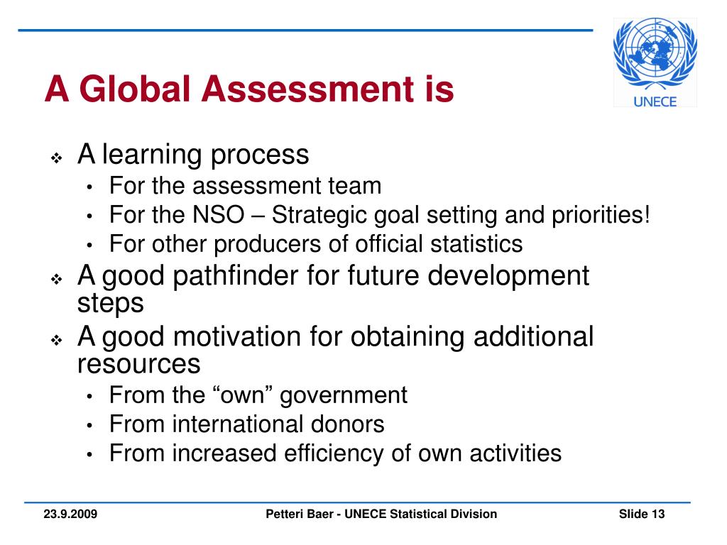 PPT UNECE and Global Assessments Main features, Experience in 2000