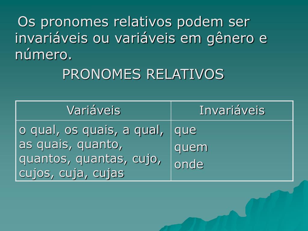 Pronomes relativos São aqueles que retomam um substantivo (ou um