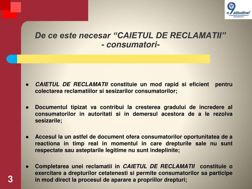 PPT - ''CAIETUL DE RECLAMATII'' PROIECT PowerPoint Presentation - ID:4305085