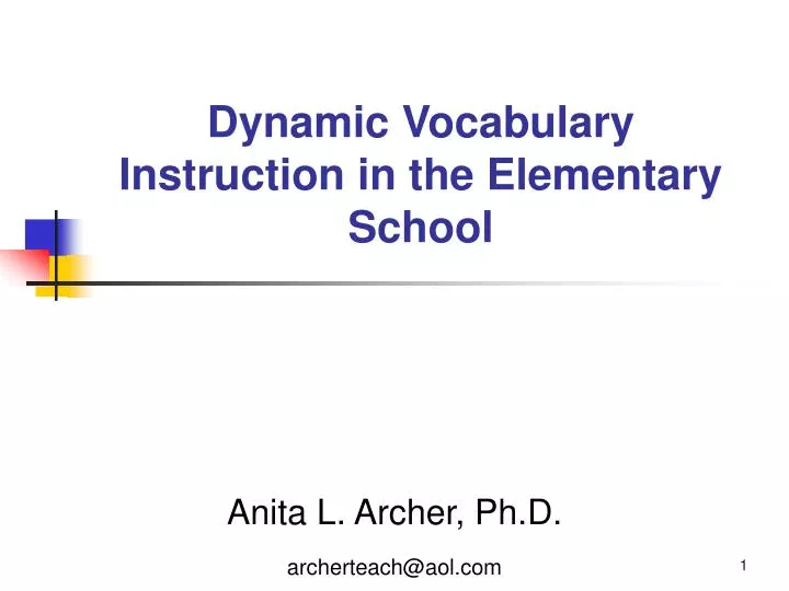 dynamic vocabulary instruction in the elementary school n.