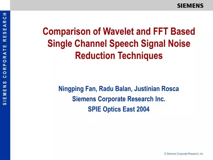PPT Comparison of Wavelet and FFT Based Single Channel Speech Signal