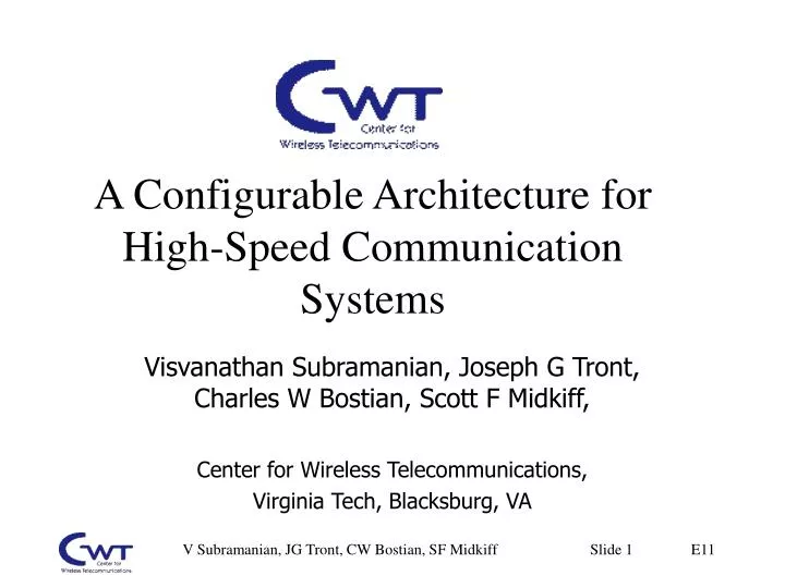 a configurable architecture for high speed communication systems n.