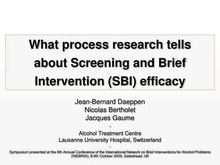 what process research tells about screening and brief intervention sbi efficacy n.