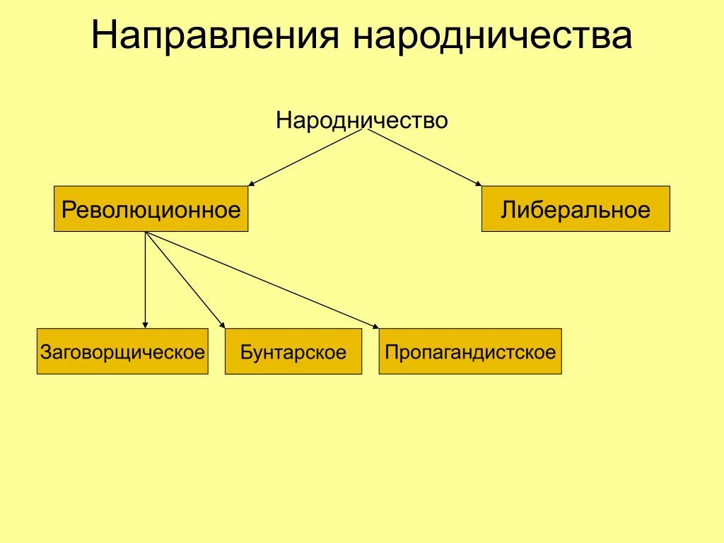 Главные направления революции. Народничество 19-20 ВВ. Направления народничества. Направления революционного народничества. Народничество схема.