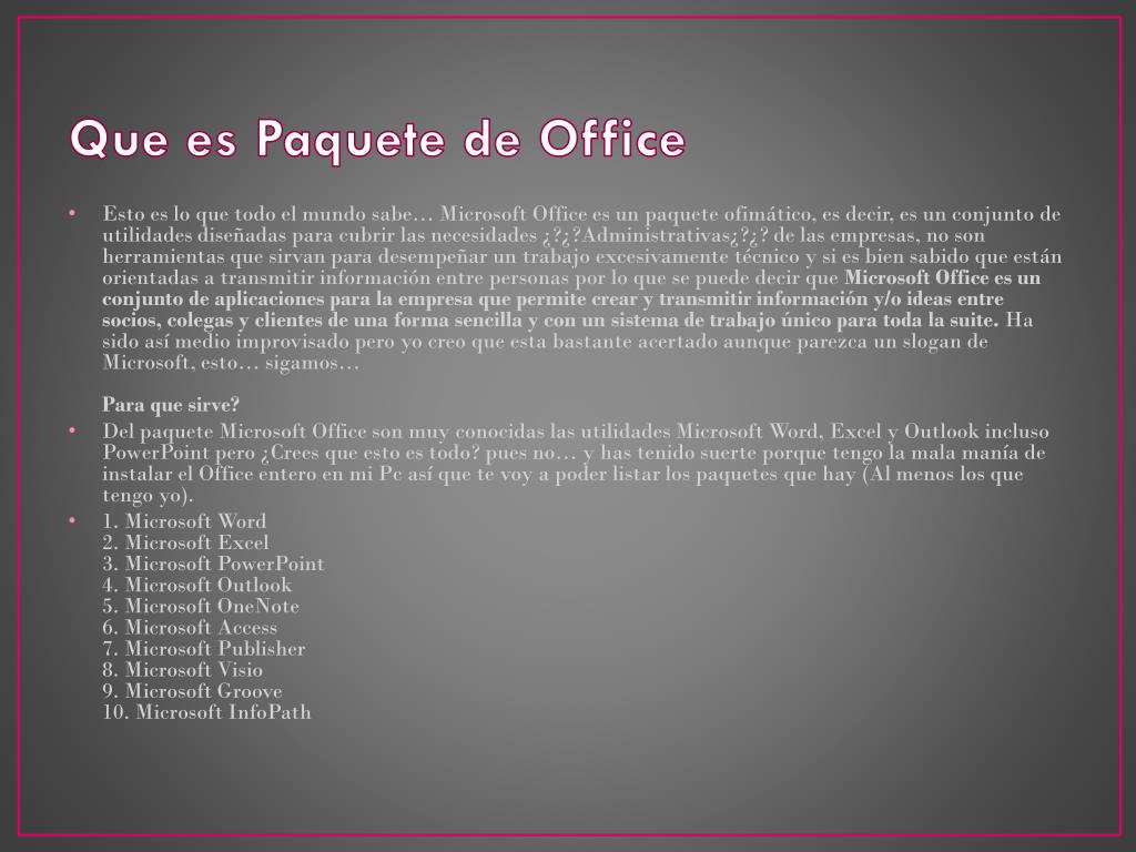 PPT - Paquete de Office PowerPoint Presentation, free download - ID:4335378