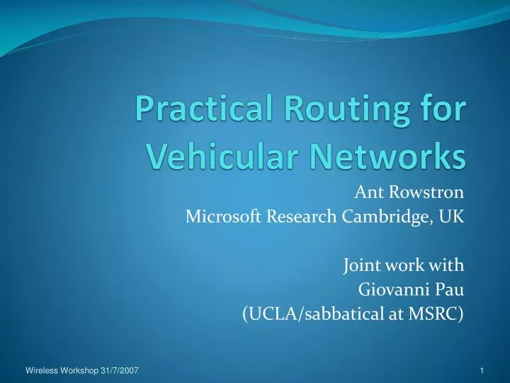 PPT - Practical Routing for Vehicular Networks PowerPoint Presentation ...
