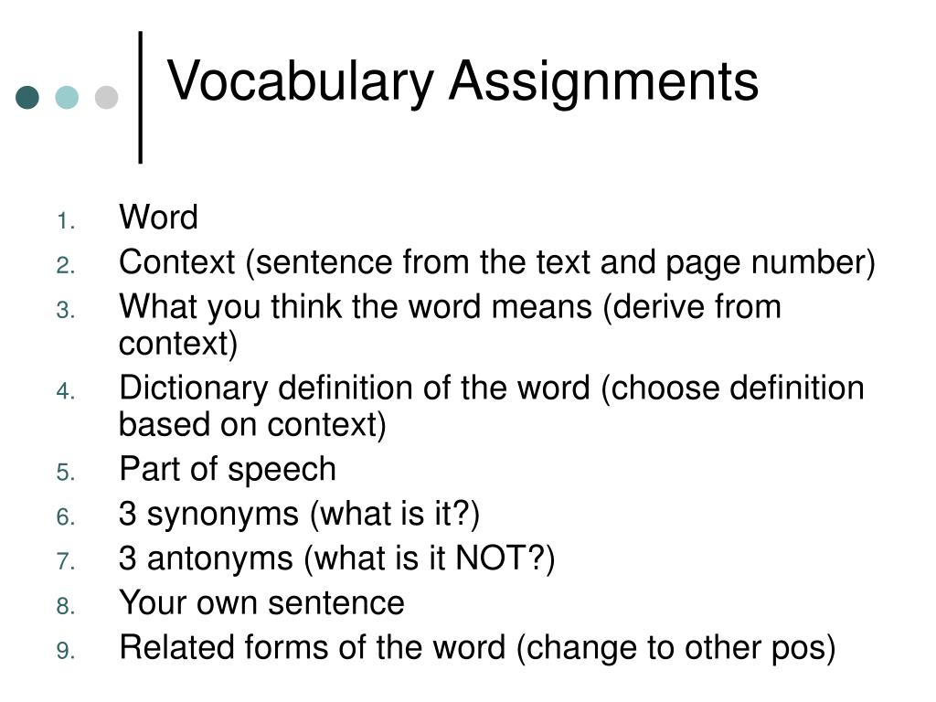 vocabulary review assignments