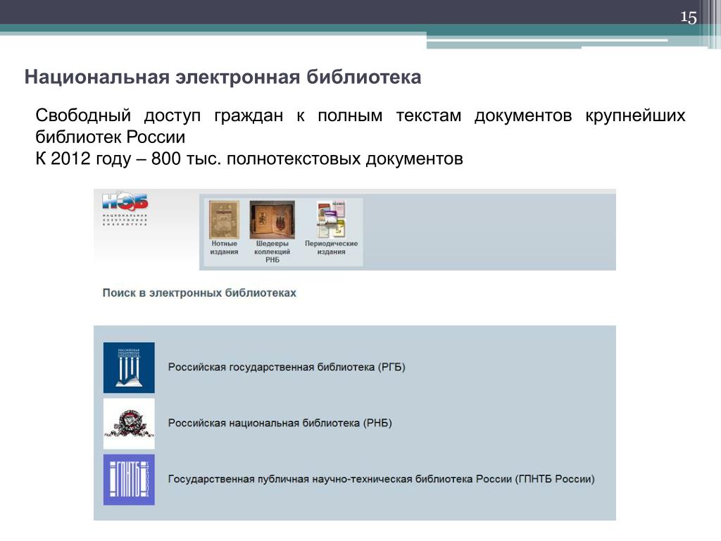Национальная электронная библиотека. Нэб.РФ Национальная электронная библиотека. Свободный доступ в библиотеке. Первая полнотекстовая электронная русская библиотека.