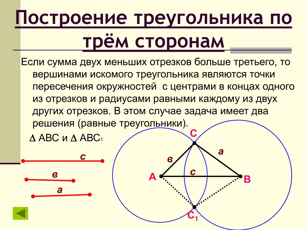 Треугольник по 3 сторонам с помощью циркуля
