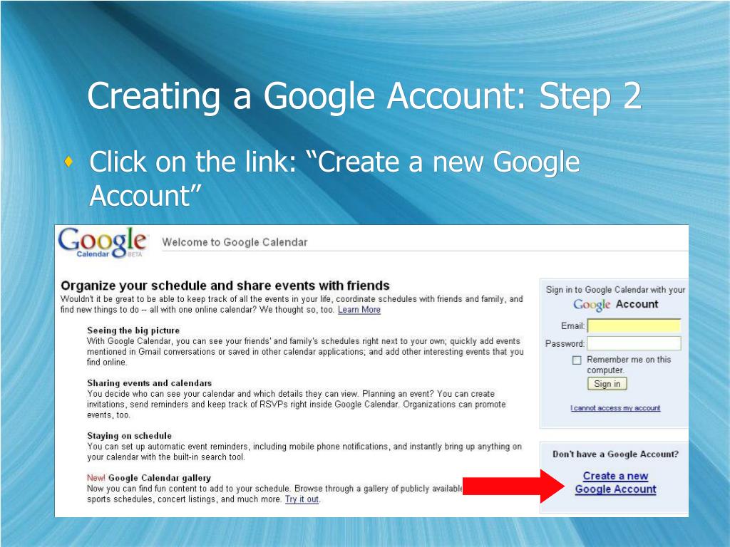 Creating a Google Account: Step 2.