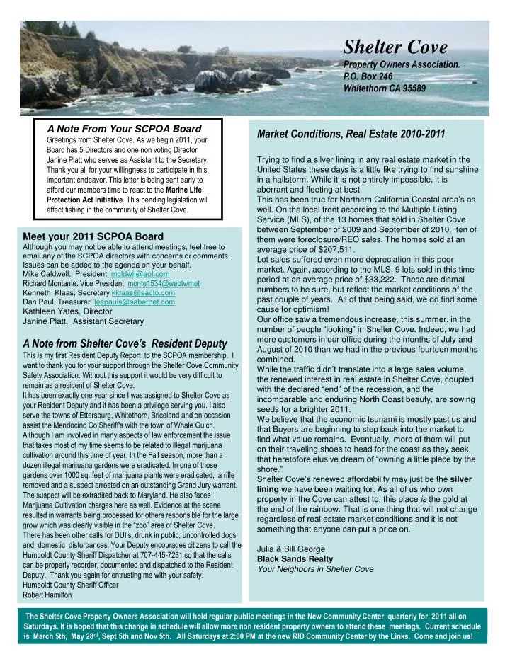 PPT Shelter Cove Property Owners Association. P.O. Box 246 Whitethorn