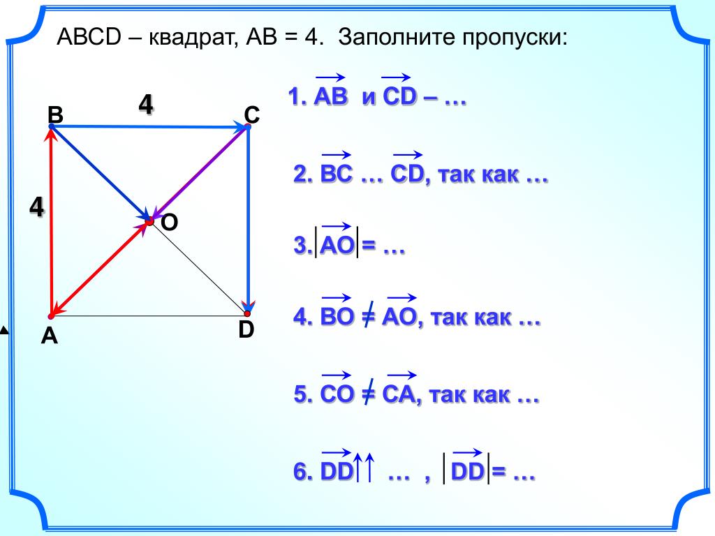 Пропуски первый четвертый. Квадрат АВСД. Квадрат вектор. Диагональ квадрата. Квадрат (геометрия).