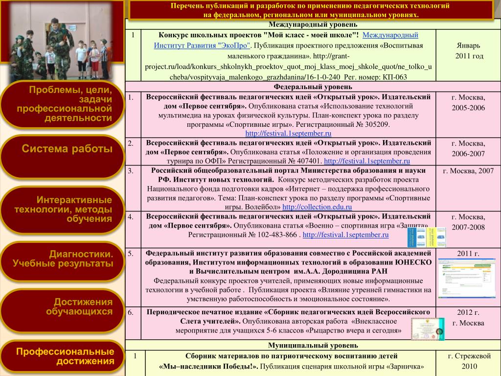 Профессиональные достижения список